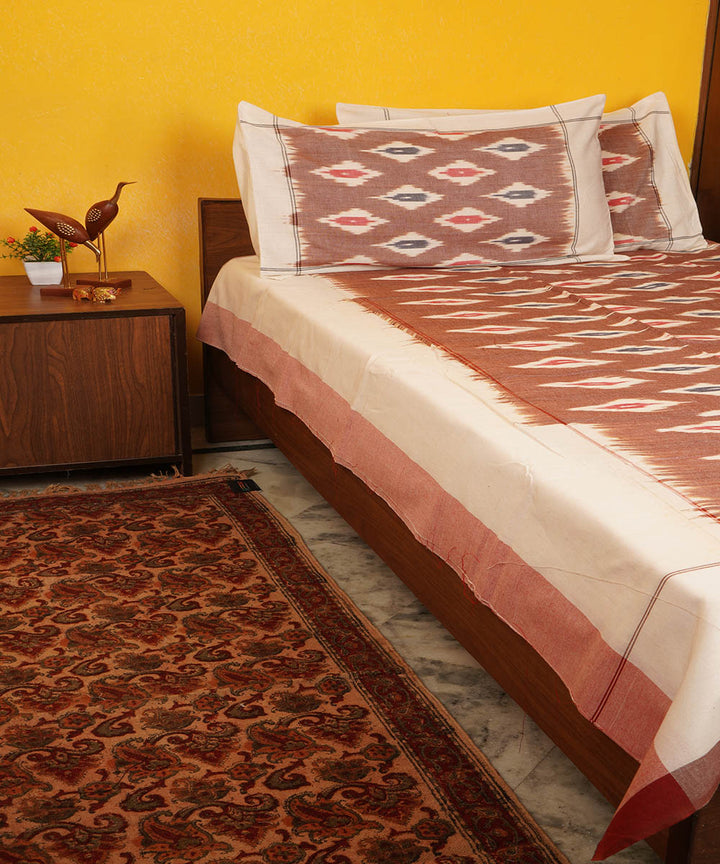 Light brown handloom pochampally ikat cotton bedsheet