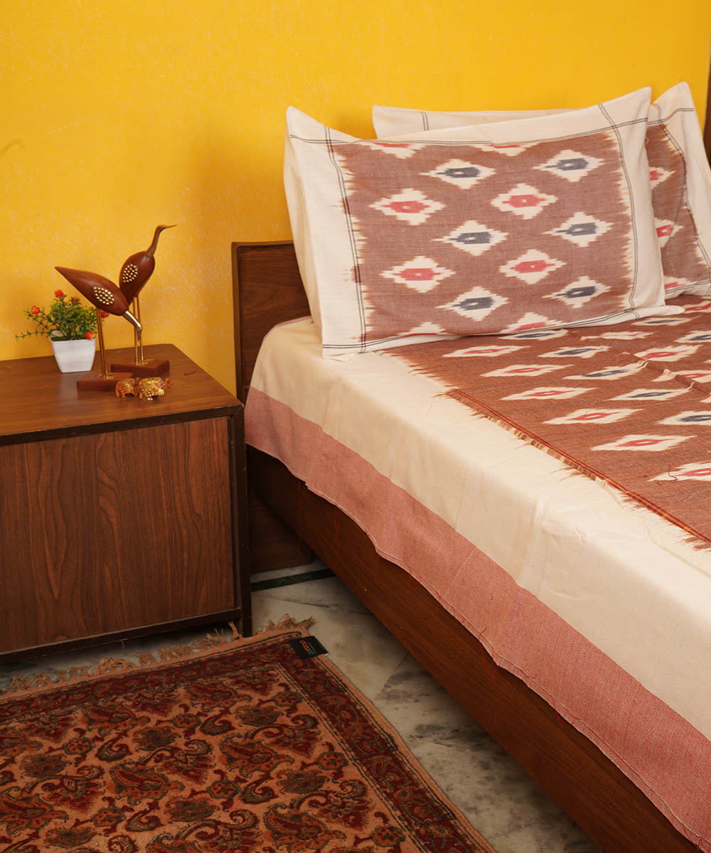 Light brown handloom pochampally ikat cotton bedsheet