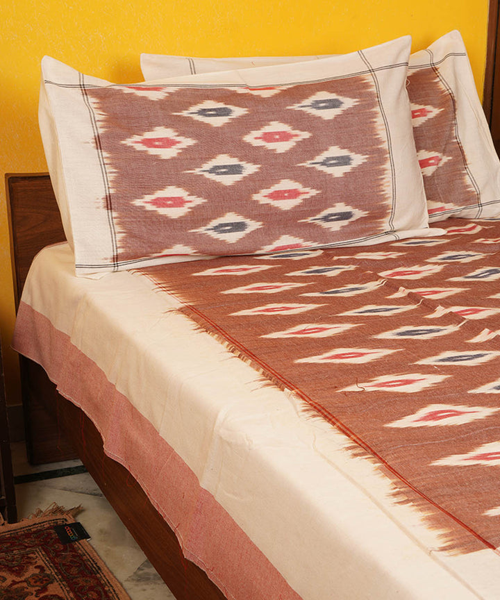 Light brown handloom pochampally ikat cotton bedsheet