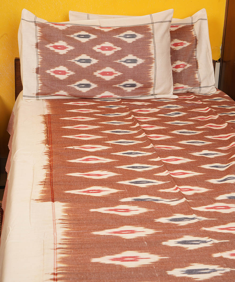 Light brown handloom pochampally ikat cotton bedsheet