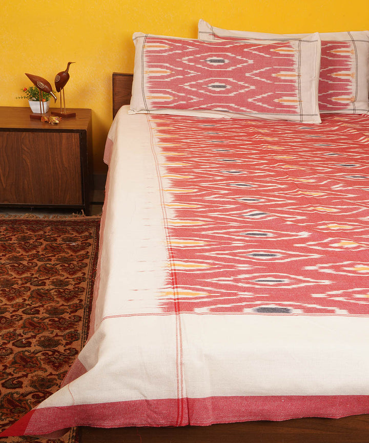 Pink offwhite handloom pochampally ikat cotton bedsheet