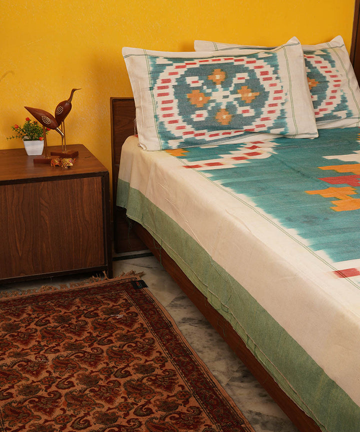 Light green handloom pochampally ikat cotton double bedsheet