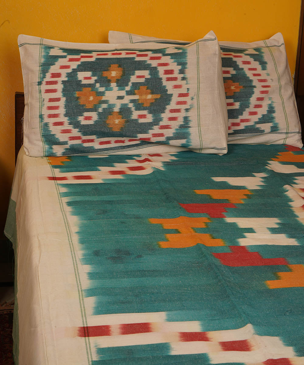 Light green handloom pochampally ikat cotton double bedsheet