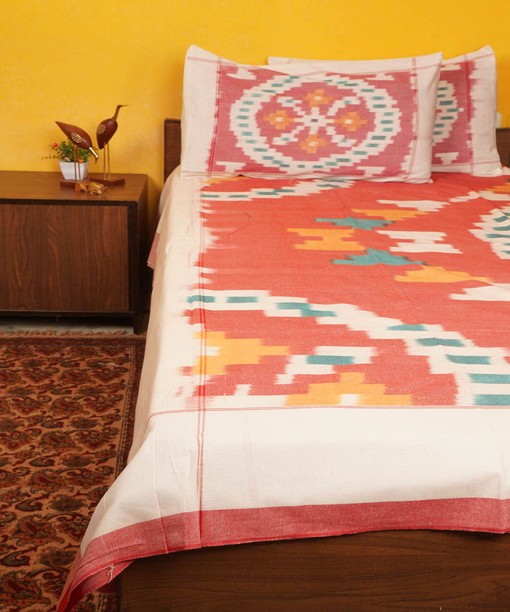 Pink handwoven pochampally ikat cotton double bedsheet