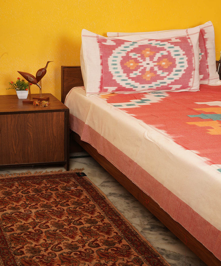 Pink handwoven pochampally ikat cotton double bedsheet