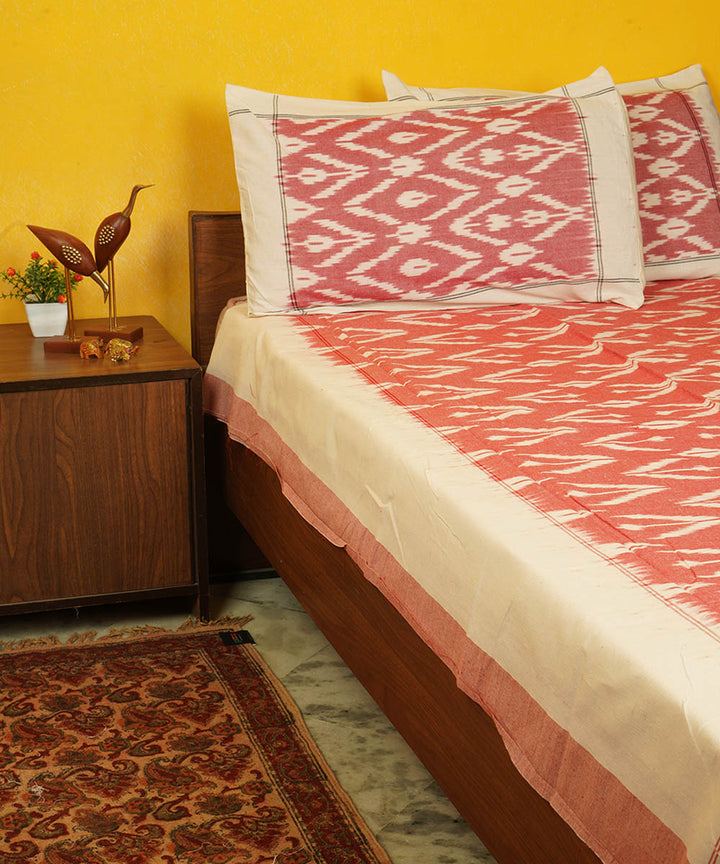 Pink handloom pochampally ikat cotton double bedsheet