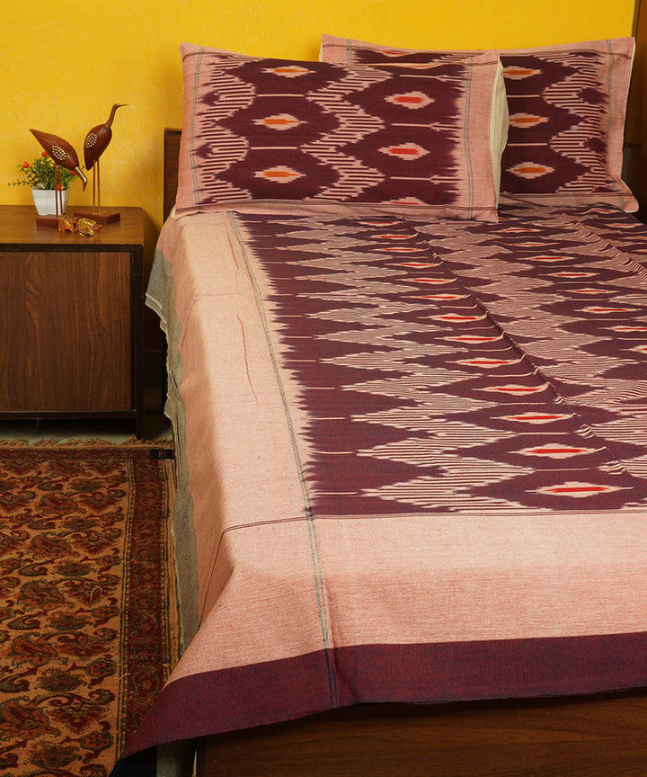 Maroon purple handloom pochampally ikat cotton double bedsheet