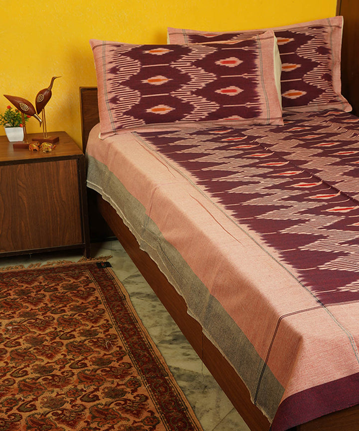 Maroon purple handloom pochampally ikat cotton double bedsheet