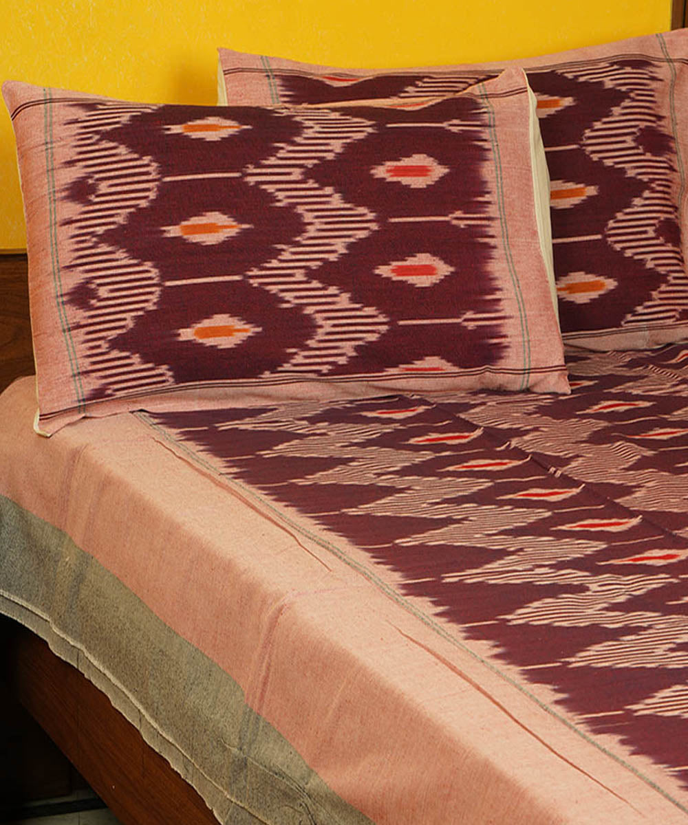 Maroon purple handloom pochampally ikat cotton double bedsheet