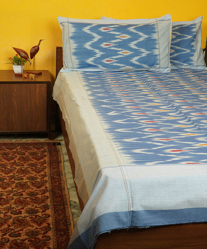 Ink blue handloom pochampally ikat cotton bedsheet