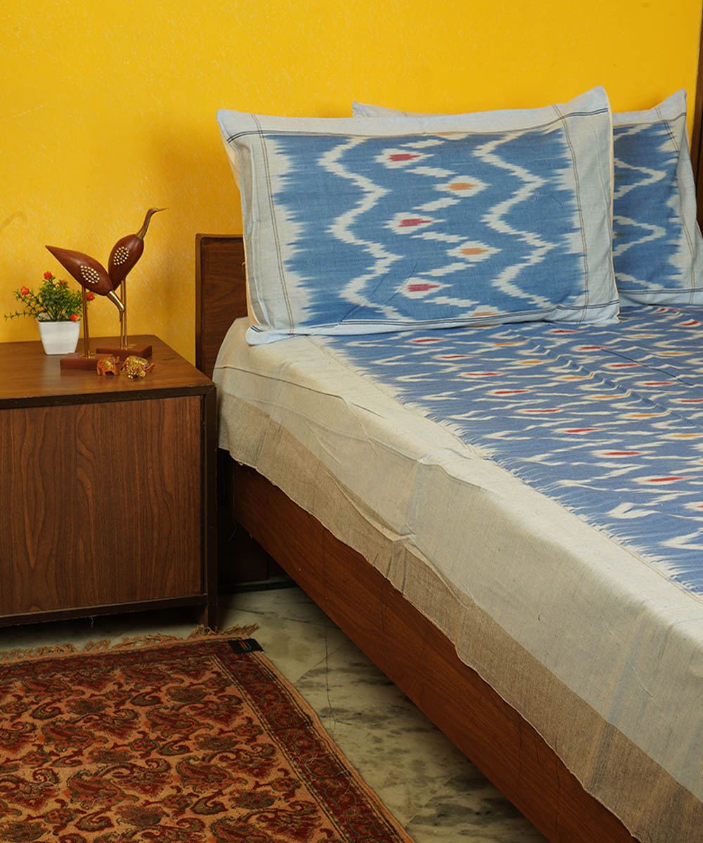 Ink blue handloom pochampally ikat cotton bedsheet