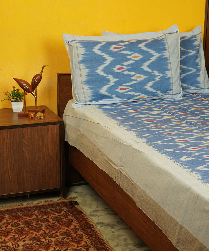 Ink blue handloom pochampally ikat cotton bedsheet