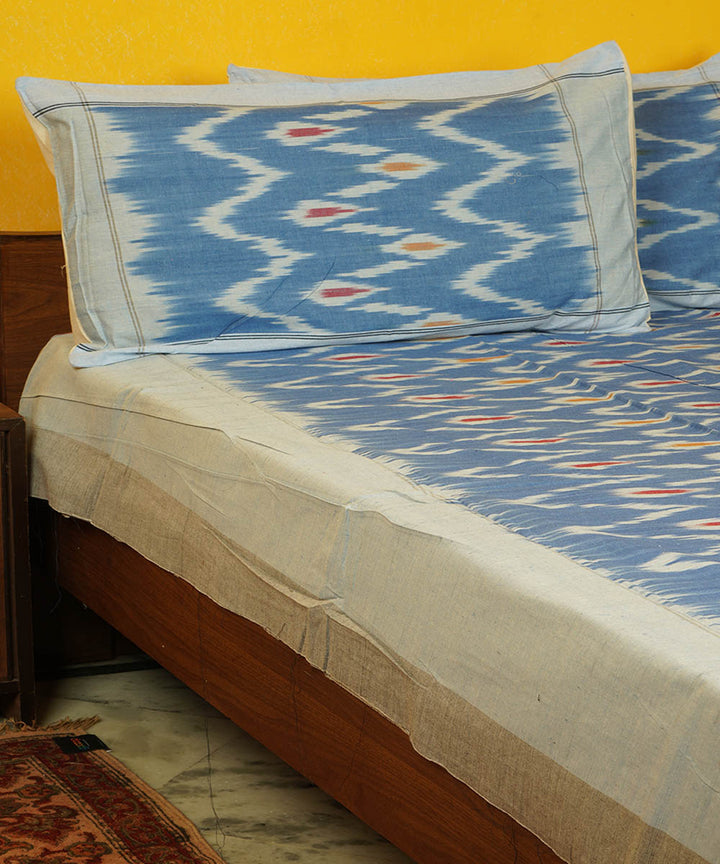 Ink blue handloom pochampally ikat cotton bedsheet