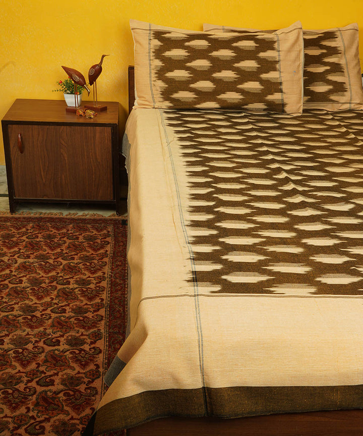 Olive green handloom pochampally ikat cotton bedsheet