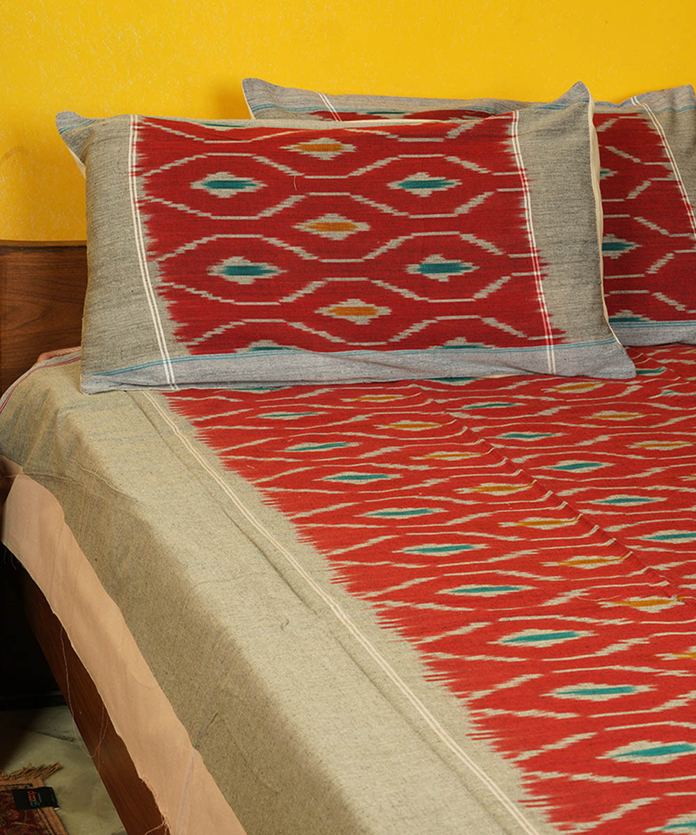 Red handloom pochampally cotton bedsheet