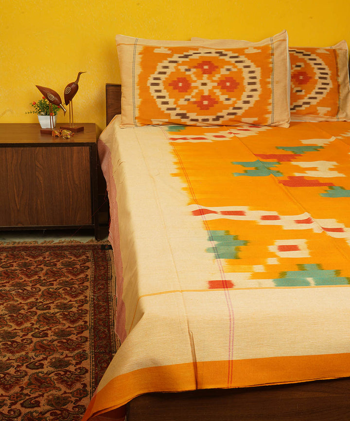 Yellow handloom pochampally ikat cotton bedsheet