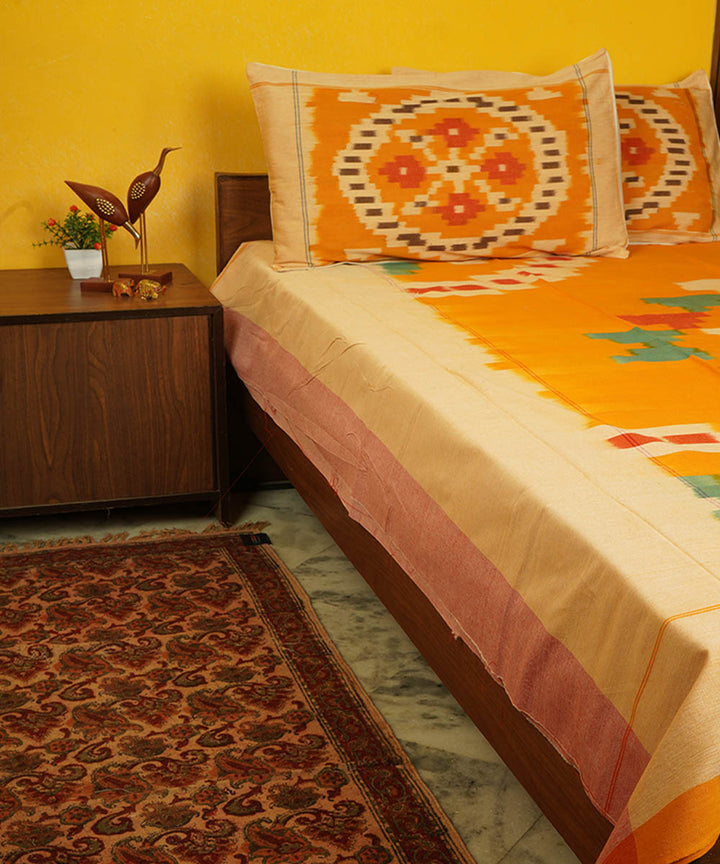 Yellow handloom pochampally ikat cotton bedsheet