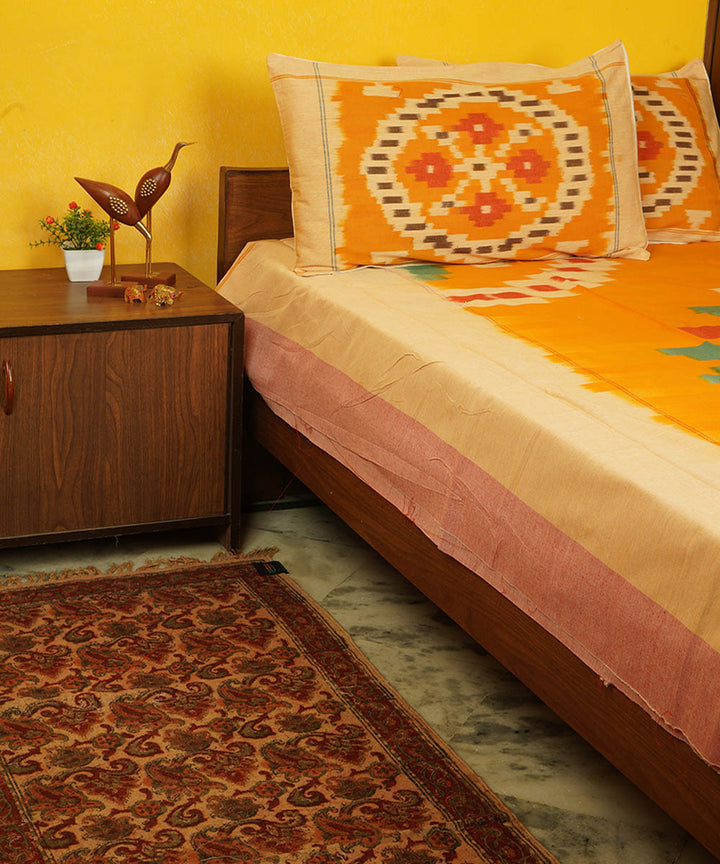 Yellow handloom pochampally ikat cotton bedsheet