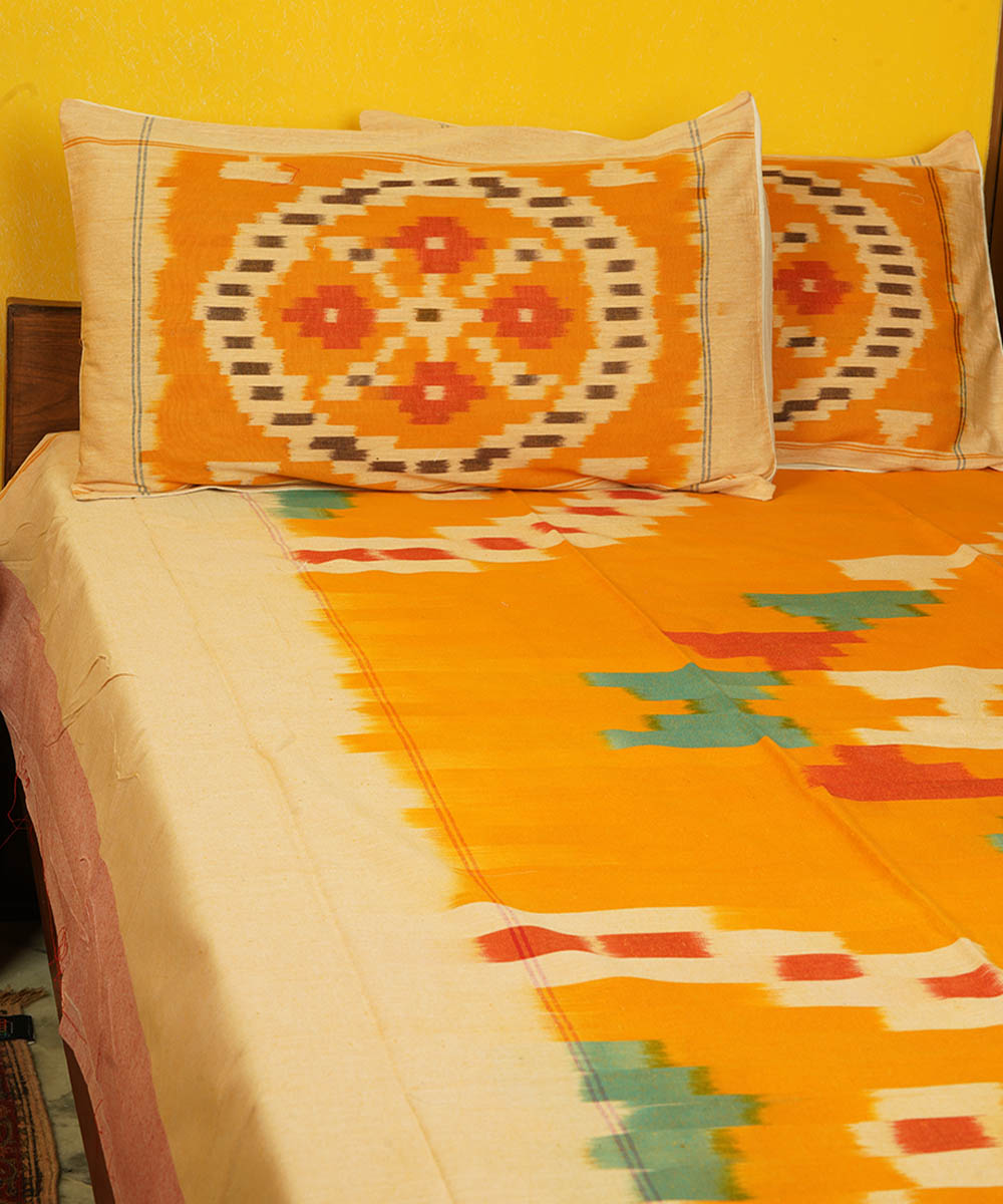 Yellow handloom pochampally ikat cotton bedsheet