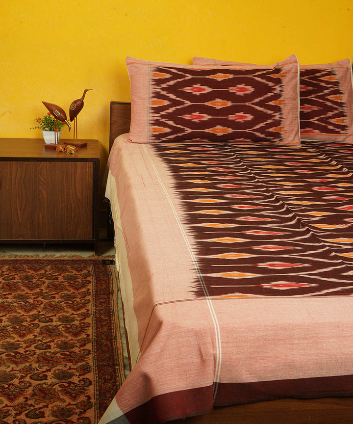 Deep maroon handloom pochampally ikat cotton double bedsheet