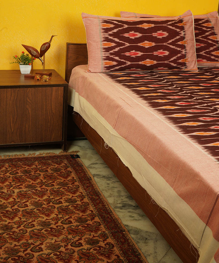 Deep maroon handloom pochampally ikat cotton double bedsheet