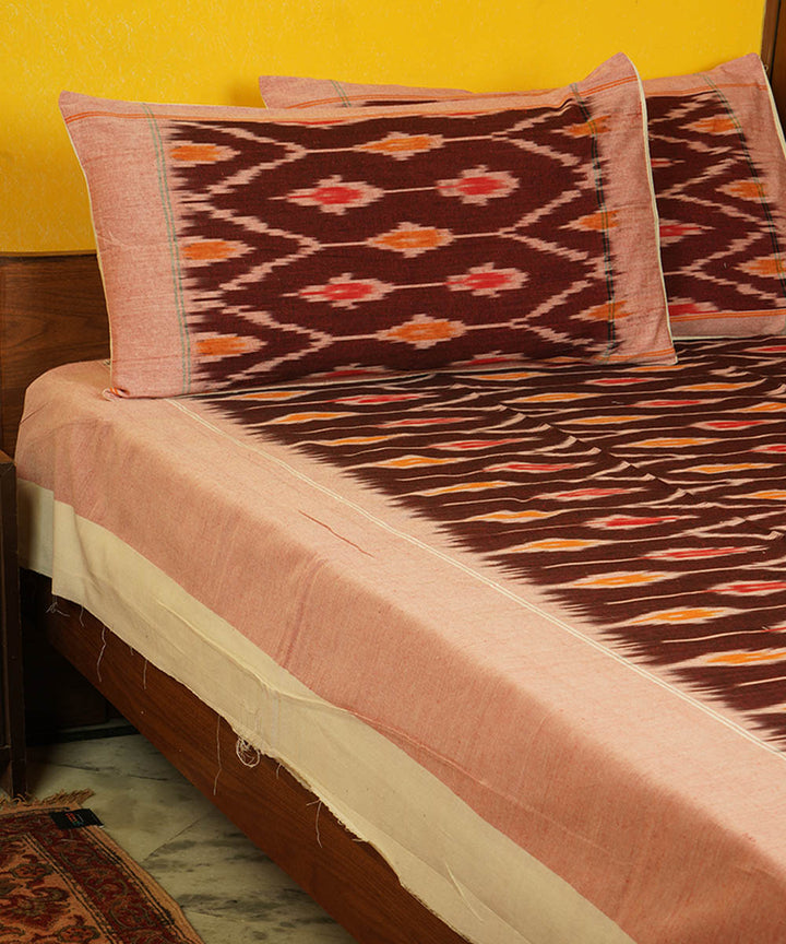 Deep maroon handloom pochampally ikat cotton double bedsheet