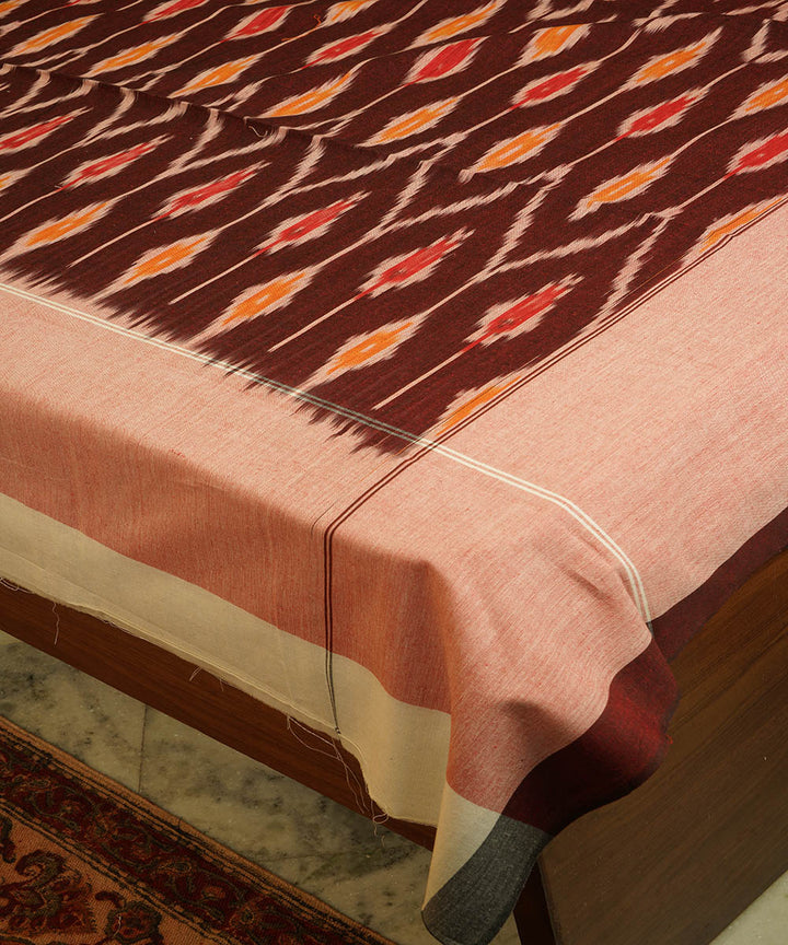 Deep maroon handloom pochampally ikat cotton double bedsheet