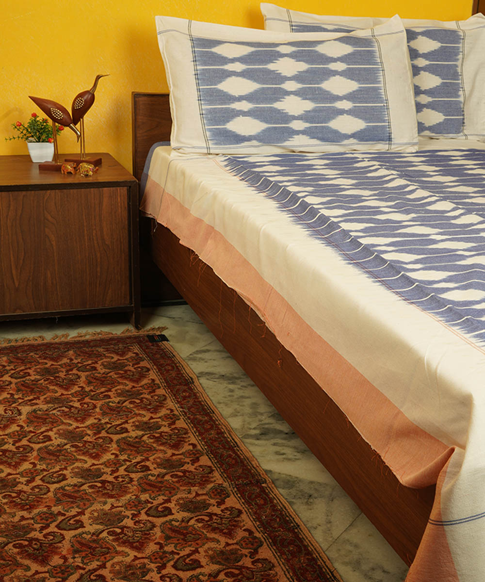 Royal blue handloom pochampally ikat cotton bedsheet