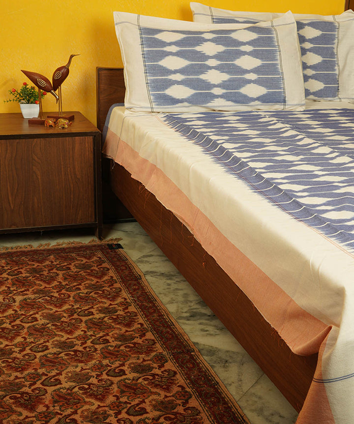 Royal blue handloom pochampally ikat cotton bedsheet