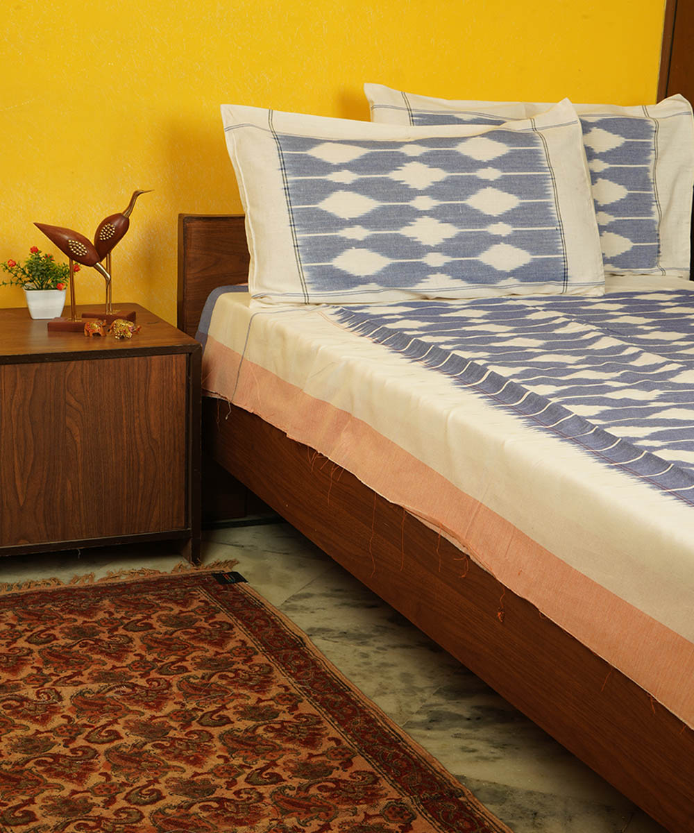 Royal blue handloom pochampally ikat cotton bedsheet