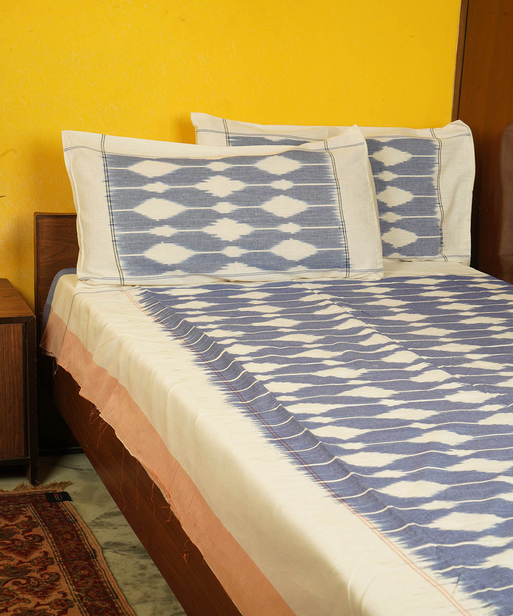 Royal blue handloom pochampally ikat cotton bedsheet