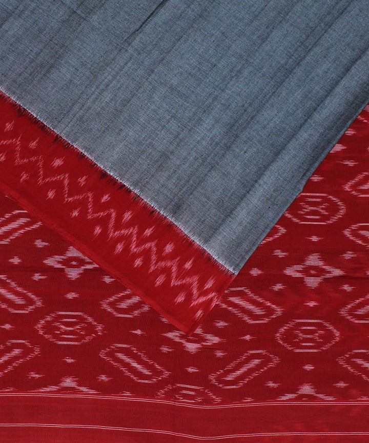 Grey red cotton pochampally ikat handloom saree