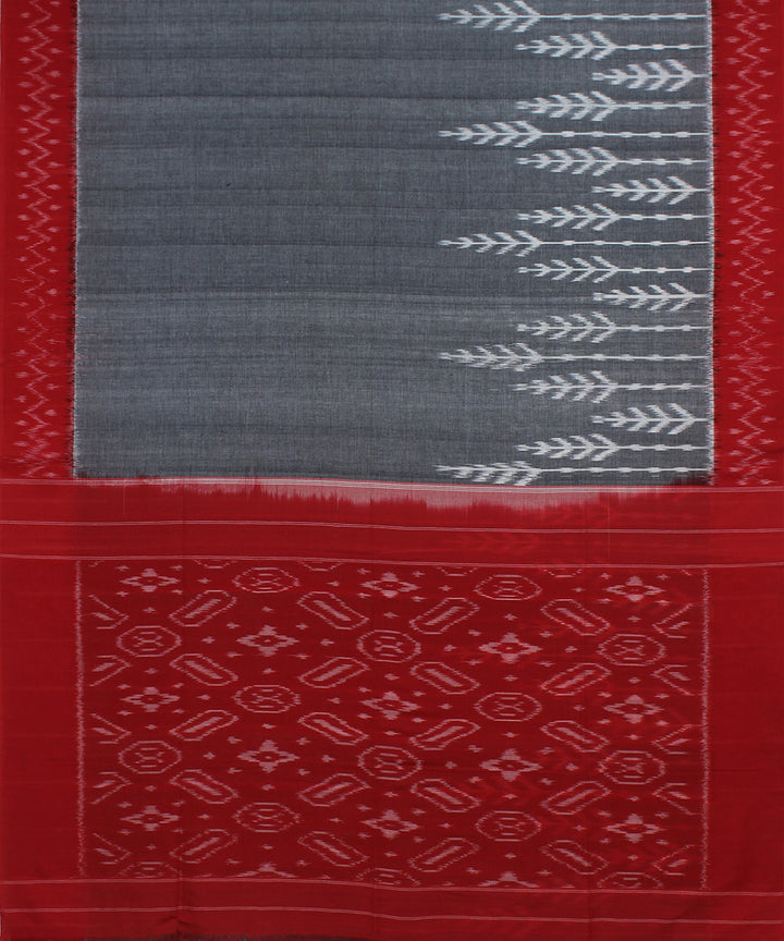 Grey red cotton pochampally ikat handloom saree