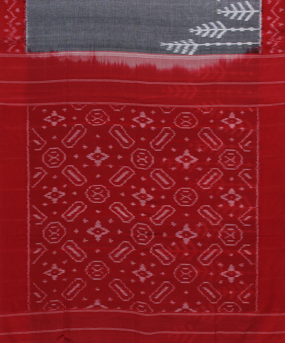 Grey red cotton pochampally ikat handloom saree