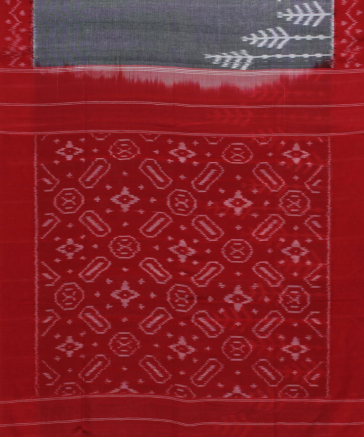 Grey red cotton pochampally ikat handloom saree