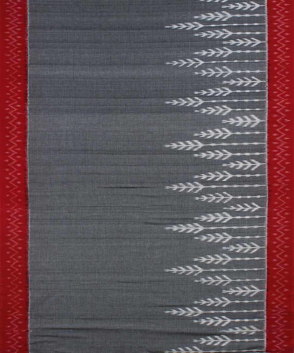 Grey red cotton pochampally ikat handloom saree