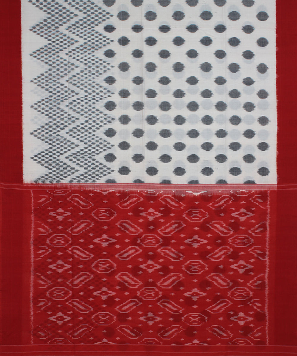 Offwhite red handloom pochampally ikat cotton saree