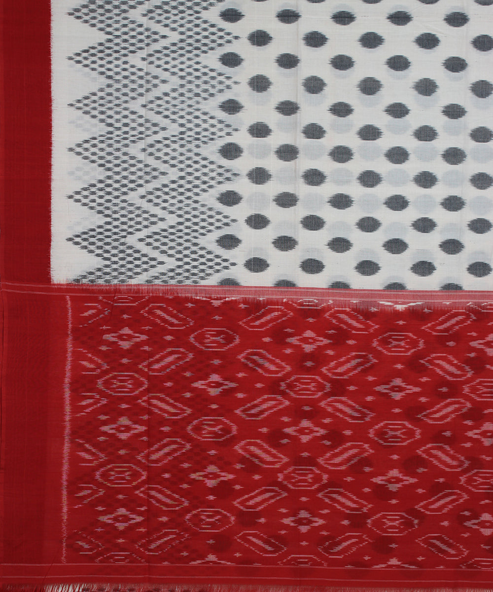 Offwhite red handloom pochampally ikat cotton saree