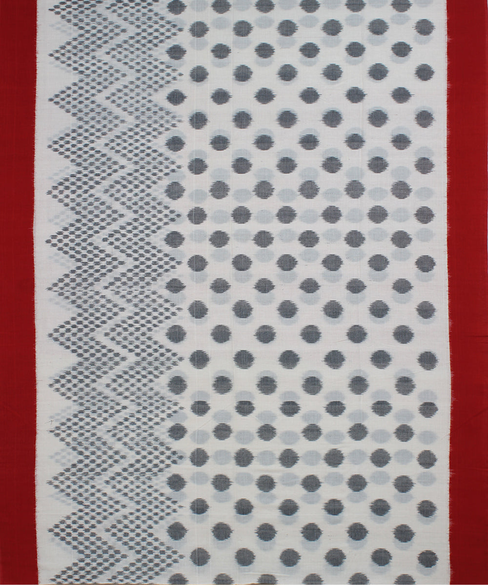 Offwhite red handloom pochampally ikat cotton saree