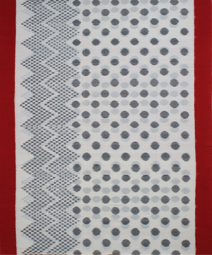 Offwhite red handloom pochampally ikat cotton saree