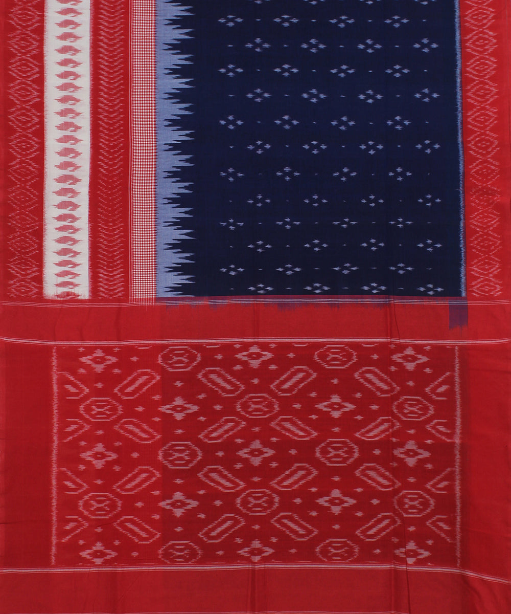 Navy blue red handloom pochampally ikat cotton saree