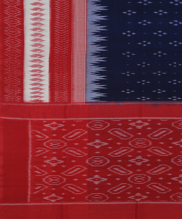 Navy blue red handloom pochampally ikat cotton saree