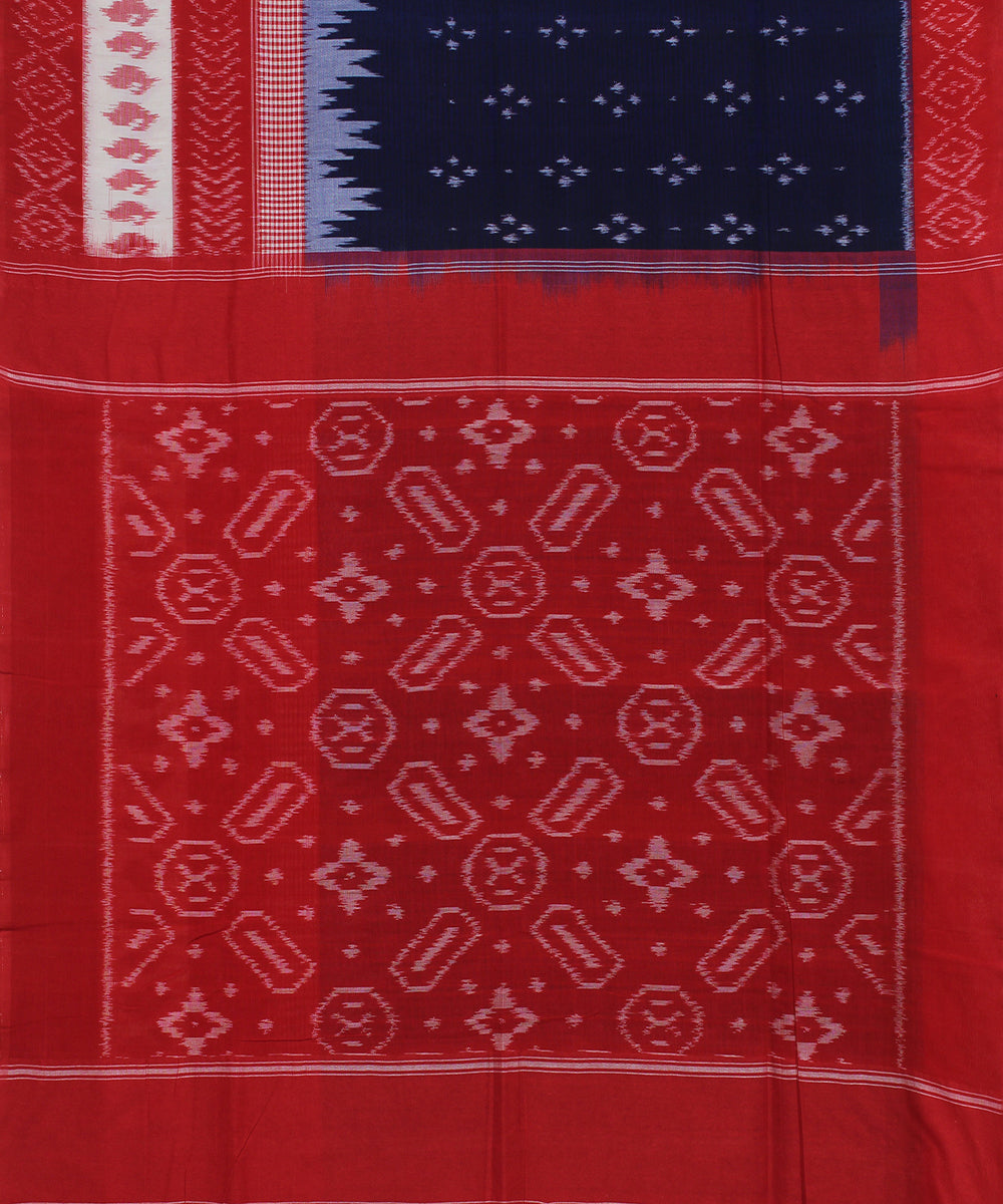 Navy blue red handloom pochampally ikat cotton saree