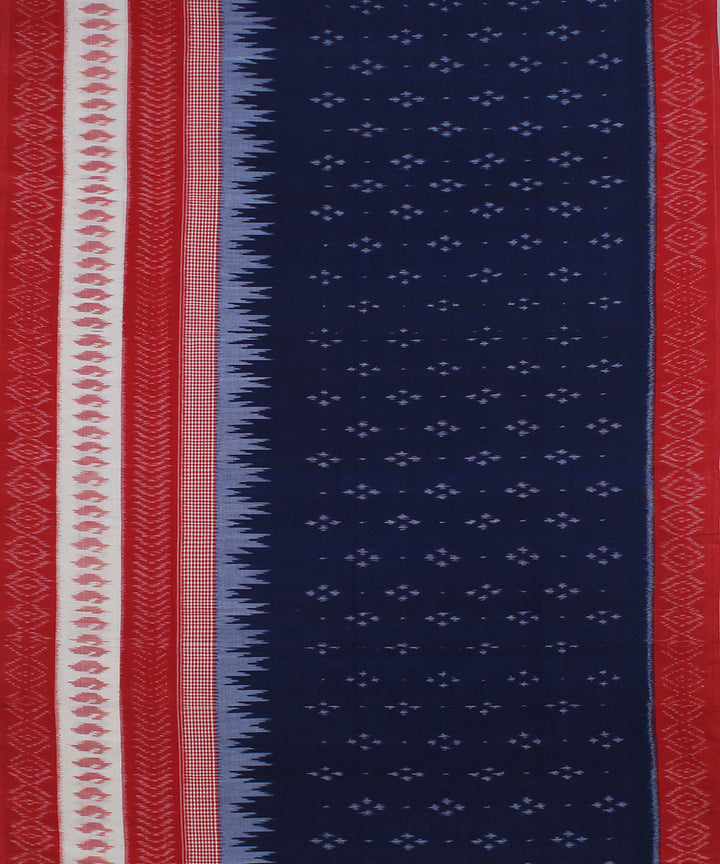 Navy blue red handloom pochampally ikat cotton saree