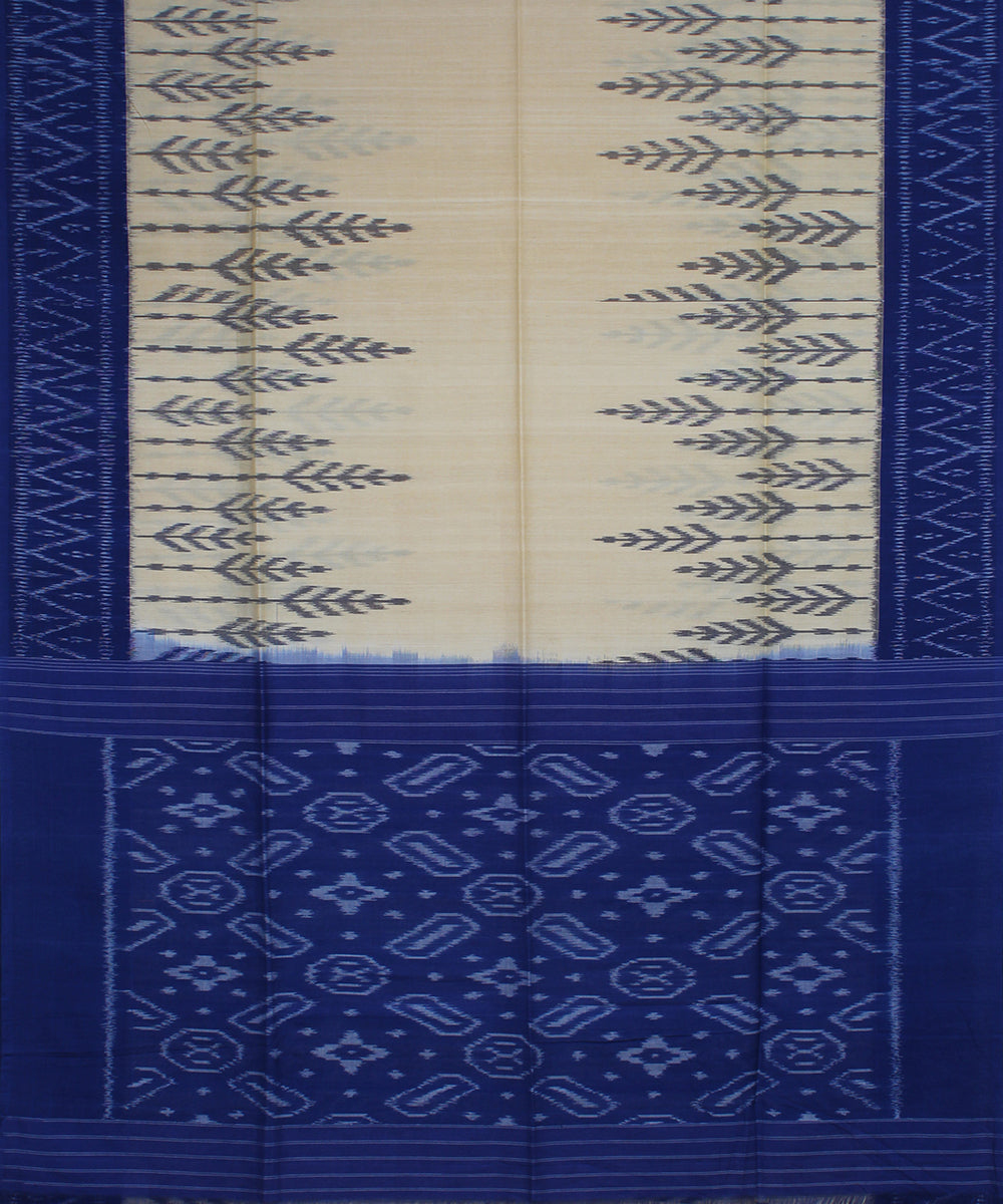 Beige blue handloom pochampally ikat cotton saree