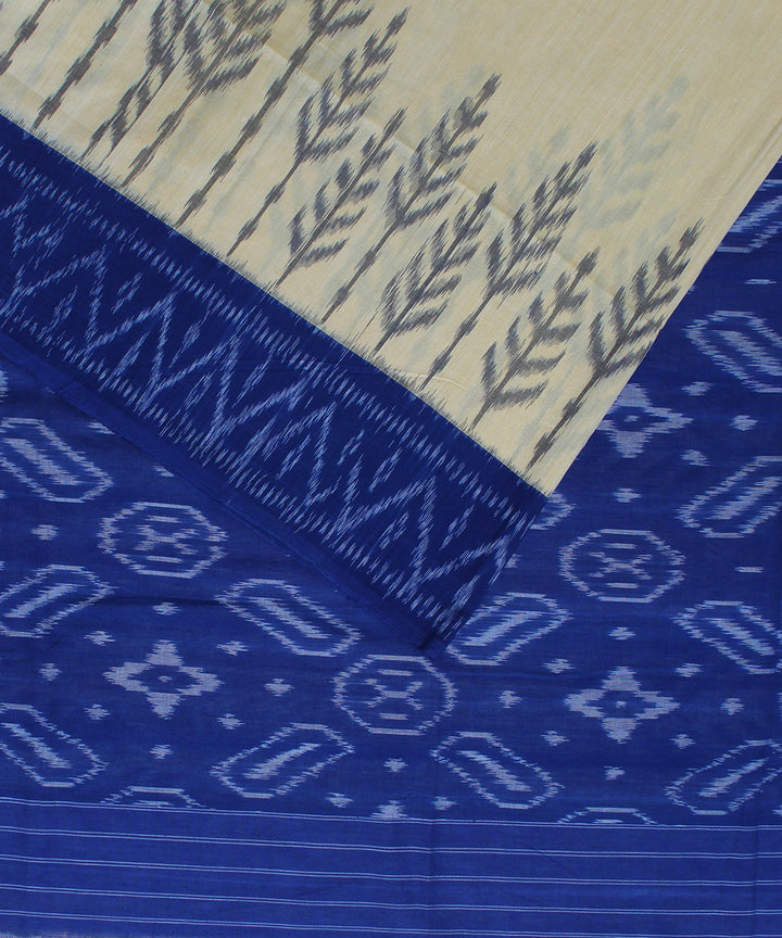 Beige blue handloom pochampally ikat cotton saree