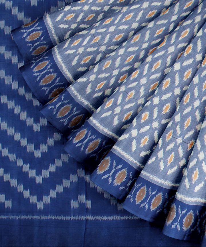 Powder blue navy blue cotton handloom pochampally ikat saree