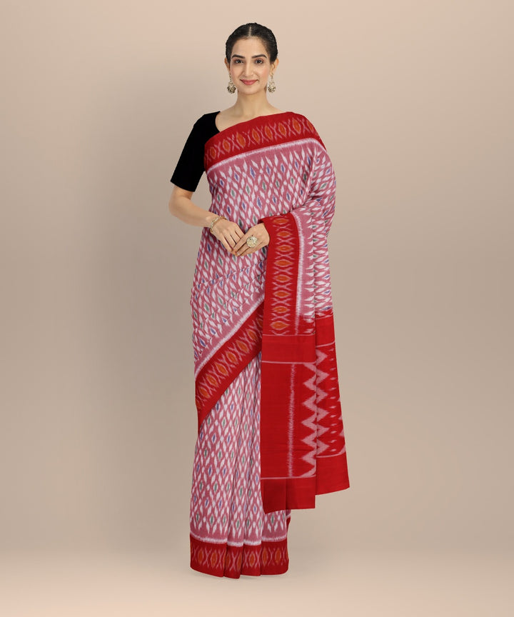 Pink red handloom pochampally cotton ikat saree