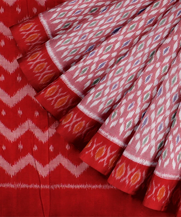Pink red handloom pochampally cotton ikat saree