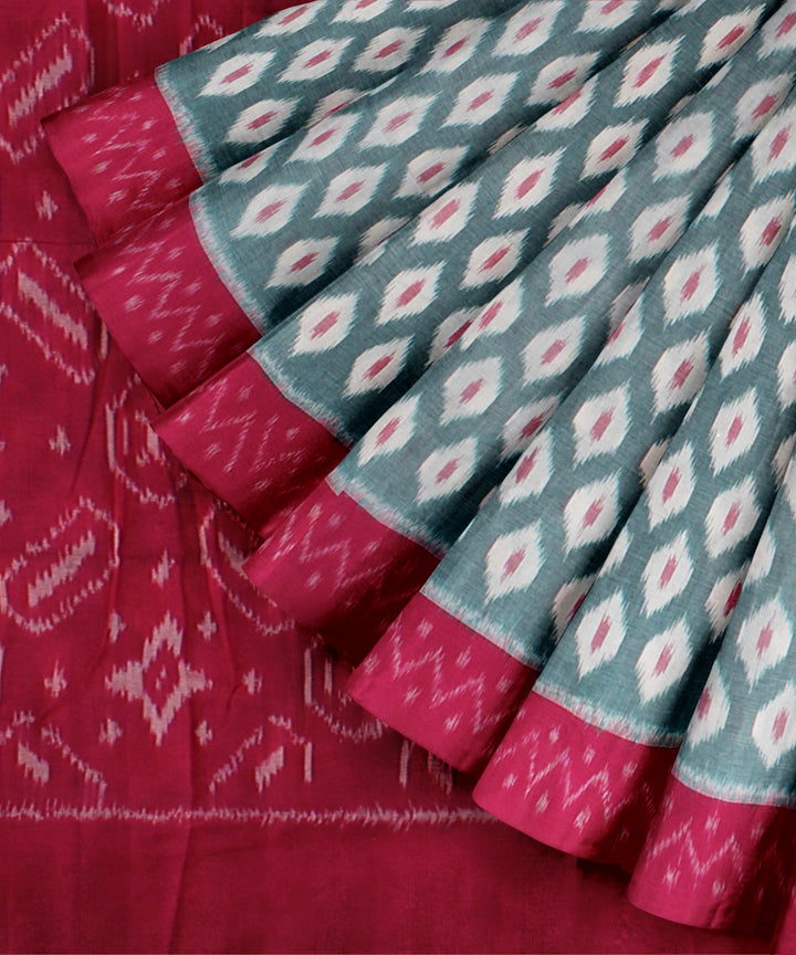 Cyan green pink cotton handloom pochampally ikat saree